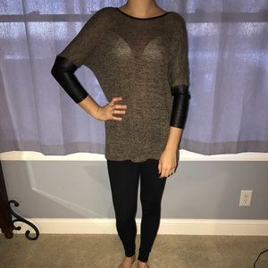 Green leather sleeves top